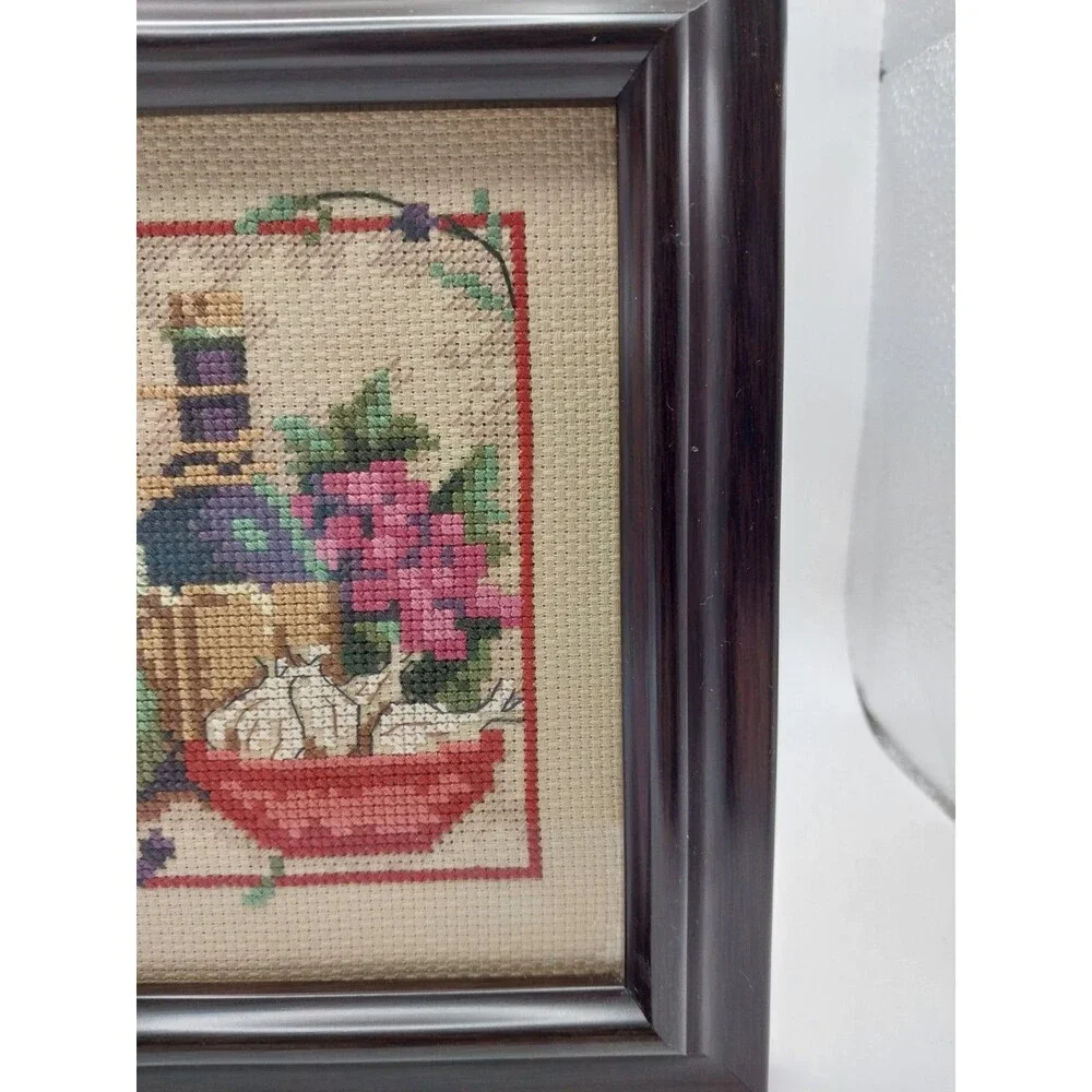 Finished Framed Cross Stitch Susan Winget Mediterranean Flavors Wine Kitchen Art